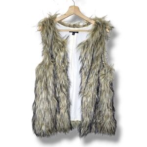 Signature Studio Faux Fur Vest Womens Size M Sleeveless Brown Beige